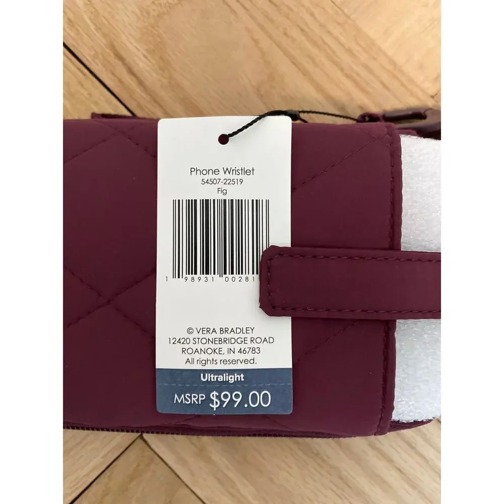 New Vera Bradley Quilted Phone Wristlet Fig $99 MSRP